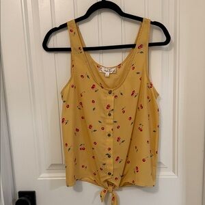 Pink Rose Mustard Floral Tie-Front Tank Top
